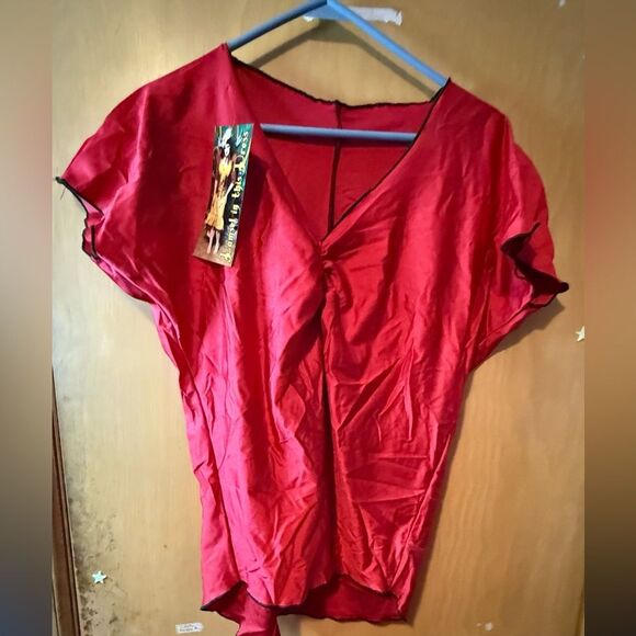 Damsel in this dress Red V-Neck top size L (20-22) Spandex comfortable NWT - Picture 2 of 3